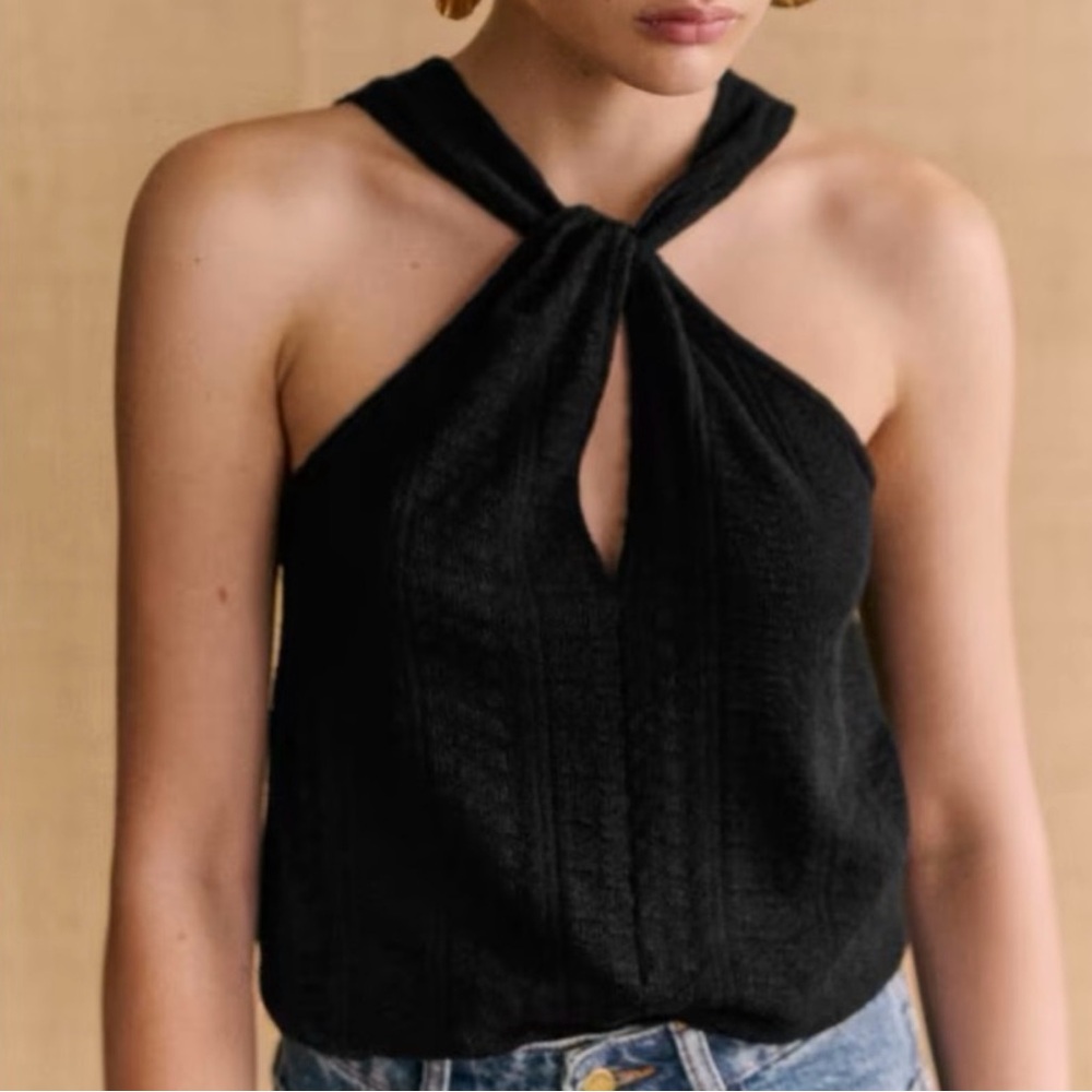 MANGO Deep Ocean Blue Velvet Sleeveless Halter Top NWOT